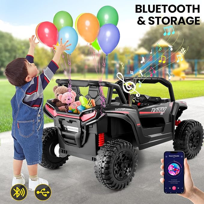 Hikole 24Volt Ride on Toys for Big Kids 2 Seater, 4WD UTV Kids, Ride On Cars for Boys&Girls with Parent Remote, Shock Absorption, Wide Seat for 2 Persons, Dashboard/Music/Horn/Bluetooth/LED, Black