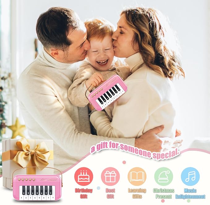 Mini Piano Keyboard for Toddlers Piano Toy Portable Pocket Piano with Light Up丨Musical Keyboard Electronic Instrument Learning Keyboards Toys Gifts for 3 4 5 6 Years Old Boys Girls (Pink)