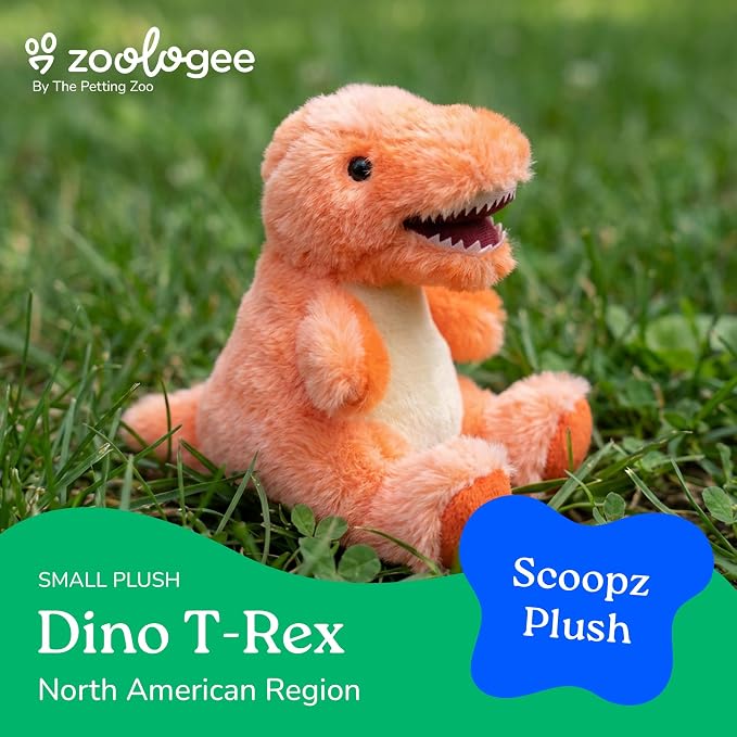 The Petting Zoo Dinosaur T-Rex Stuffed Animal Plushie, Gifts for Kids, Scoopz Dinosaur Animals, Dino T-Rex Plush Toy 8 Inches
