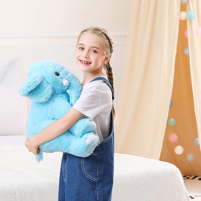 JellyMallow Elephant Weighted Stuffed Animals 5 lbs 16 inches Blue, Large Weighted Elephant Plushie Cuddly Pillow Gift for Kids & Adults