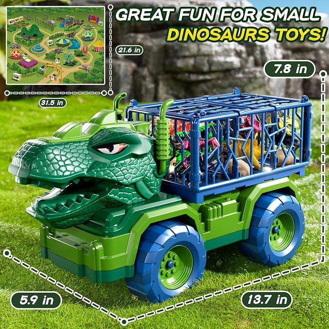 Dinosaur Cars Truck Toys for Kids 3-5 with 8 Dinosaur Figures, Activity Play Mat, Jurassic Play Set for Boys and Girls Ages 5-7