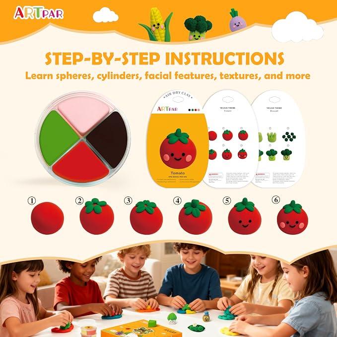 ARTPAR Air Dry Clay Kit for Kids - Vegetable Modeling Magic Clay Set, Soft & Non-Sticky with Tools & Tutorials, DIY Classroom Art Activities,School Crafts & Party Favors Birthday Festive Gifts