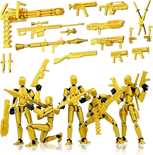 Gatling Gun Titan 13 Action Figure Set【Assembled】, Robot T Action Figure 3D Printed Dummy 13 Action Fidget Toys Figure Articulated, Lucky 13 for Collectors Desktop Decorations (5-Pack)