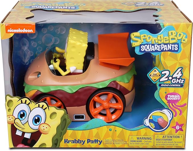 NKOK Remote Control Krabby Patty with Spongebob Vehicle, Full Function RC Vehicle, Working Lights, Has Radio Control & Turbo Boost, Great Item for Kids, Ages 6 and up