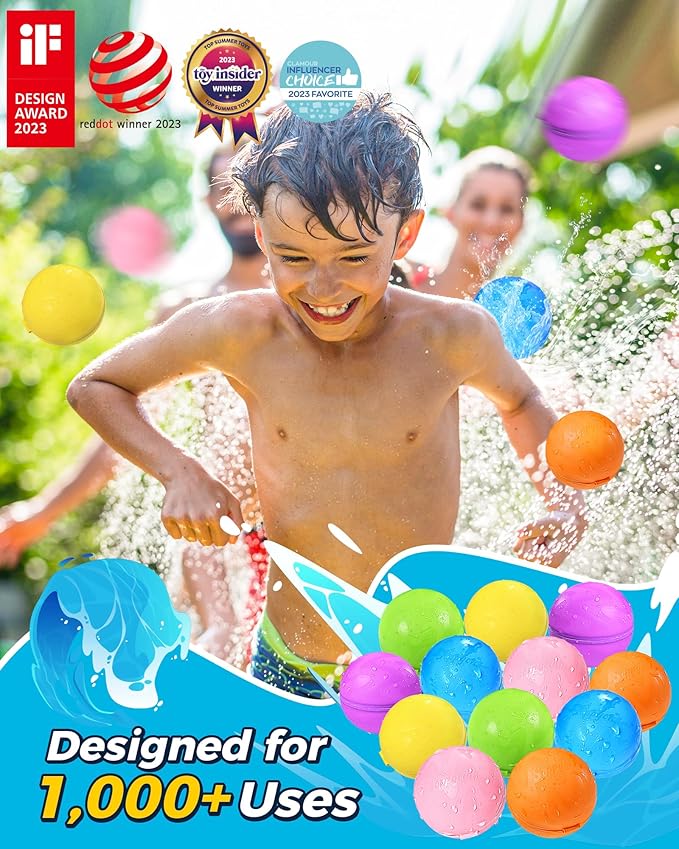 Tlitlimom 20Pcs Reusable Water Balloons, Summer Toy Water Toy for Boys and Girls, Pool Beach Toys for Kids ages 3-12, Outdoor Activities Water Toys Self Sealing Water Splash Ball for Fun