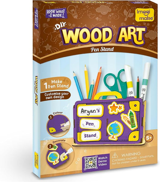Imagimake DIY Wood Art Pen Stand | Make Customized Wooden Pen Stand | Wooden Painting Crafts for Kids Age 5,6,7,8 & Above| 25+ Foam Stickers for Wood Crafts |Fun Gift for 5+ Year Old Girls and Boys