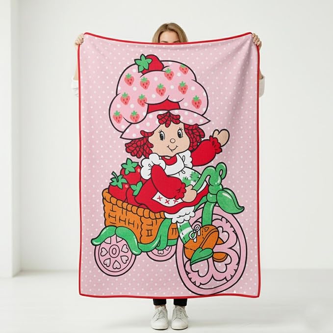 Silver Buffalo Strawberry Shortcake on Bike Polka Dot 45" x 60" Fleece Throw, Soft and Cozy Blanket, 180 GSM