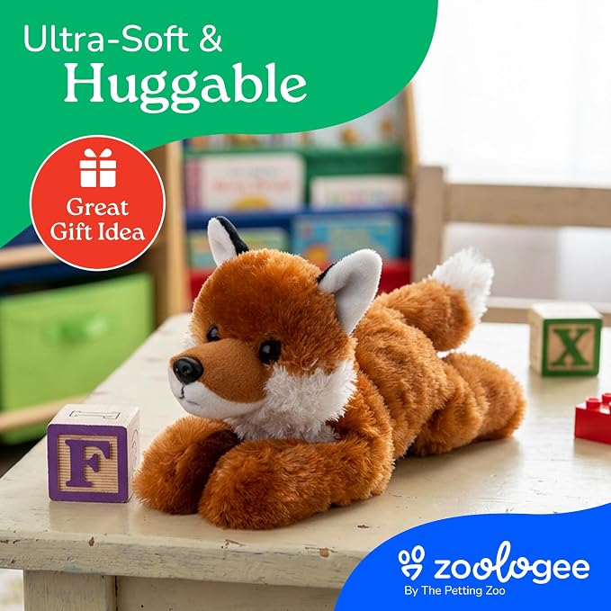 The Petting Zoo Red Fox Stuffed Animal Plushie, Gifts for Kids, Scoopz Wildlife Animals, Fox Plush Toy, 8 inches