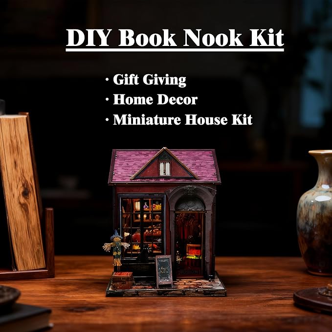 Magic Cabin Miniature Dollhouse with LED Lights, Vintage Furniture & Decor – Handcrafted Fantasy Shop Display for Home Decor, Collectibles & Gifts