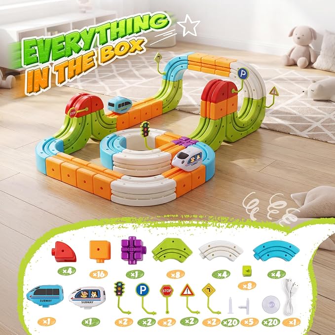 Hot Bee Electric Magnetic Train Set for Kids, Gravity-Defying 3D STEM Toy Train Track for Toddlers, Building Train Toys, Magic Tracks Toy Birthday Gifts for 3 4 5 6 7 8+ Year Old Boys Girls (93 Pcs)