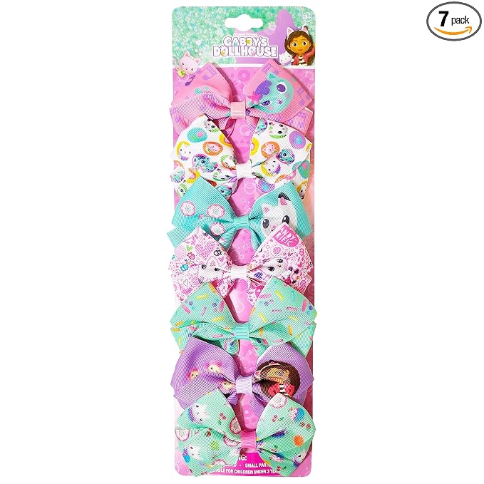 Gabby's Dollhouse Hair Bows - Hair Accessories Gift Set - 7 Pcs 4 Inch Bundle for Girls Different Character on each Hair Clip Kids Bow - Alligator Clip - Ages 3 +