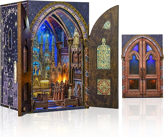 CCCDF DIY Wooden Dollhouse Kit, Gothic Revival Miniature with Dustproof Door, 2-3 Hours Assembly Creative Craft for Adults Bookshelf Decor (Notre-Dame Basilica