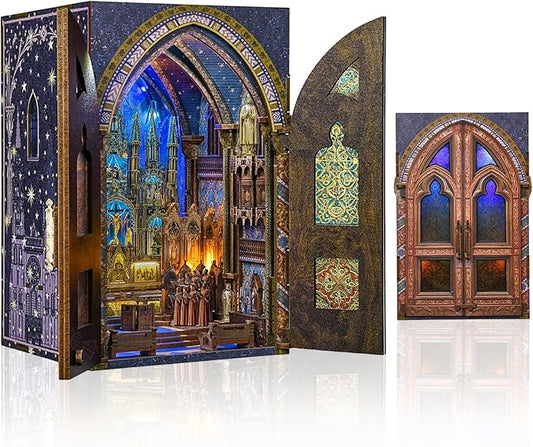 CCCDF DIY Wooden Dollhouse Kit, Gothic Revival Miniature with Dustproof Door, 2-3 Hours Assembly Creative Craft for Adults Bookshelf Decor (Notre-Dame Basilica