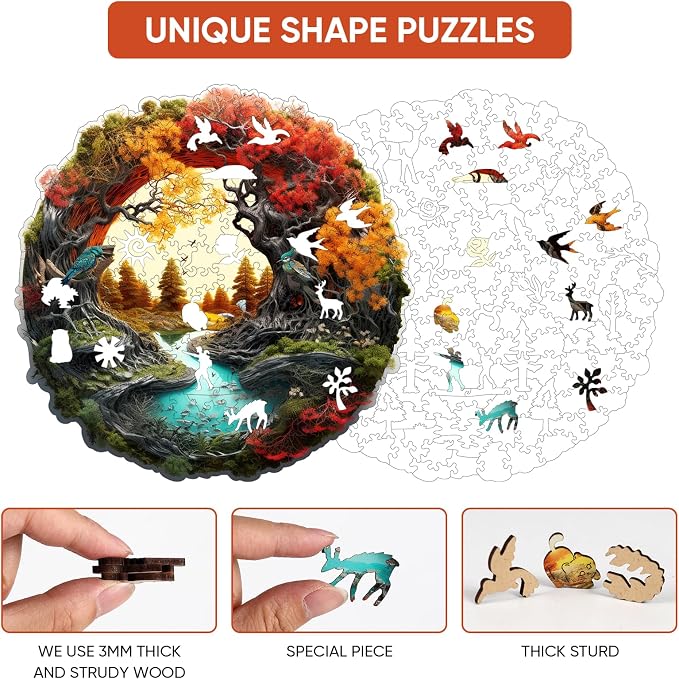MEATRN Tree River 500 Pieces Wooden Puzzles for Adults - Autumn Landscape Jigsaw Puzzle with Colorful Trees and Flowing River, Family Night Fun, 16.9x16.8 in