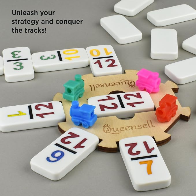 Queensell Mexican Train Dominoes Set with Numbers, Double 12 Dominoes Sets for Adults, Mexican Domino Train for Adults and Family - Domino Sets 91 Tiles with Aluminum Case