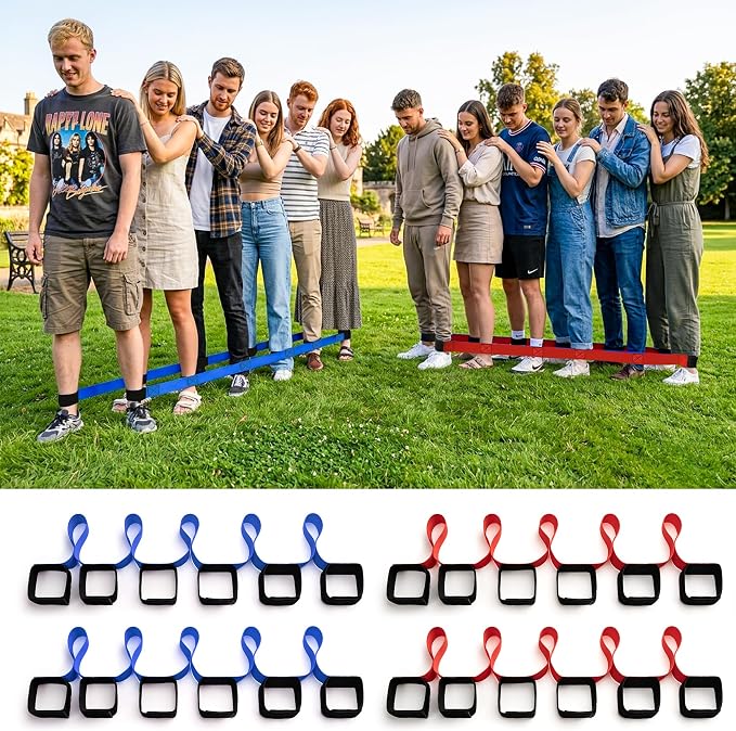 3 Legged Race Bands, Field Day Games for Adults, Outdoor Games for Carnival, Family Reunion & Backyard Party,Team Building Relay Race for 6 Players (2pk, Blue & Red)