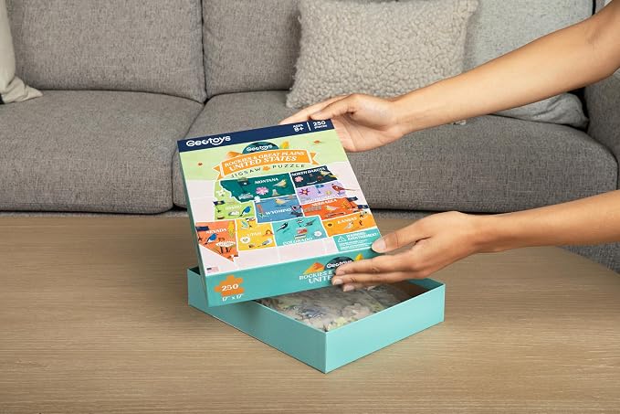 Geotoys Rockies & Great Plains Region Jigsaw Puzzle - Educational and Interactive Map Game - 250 Piece Puzzles - Jigsaw Puzzles for Kids Ages 8-12 - Kids Puzzle Games with Colorful Landmarks