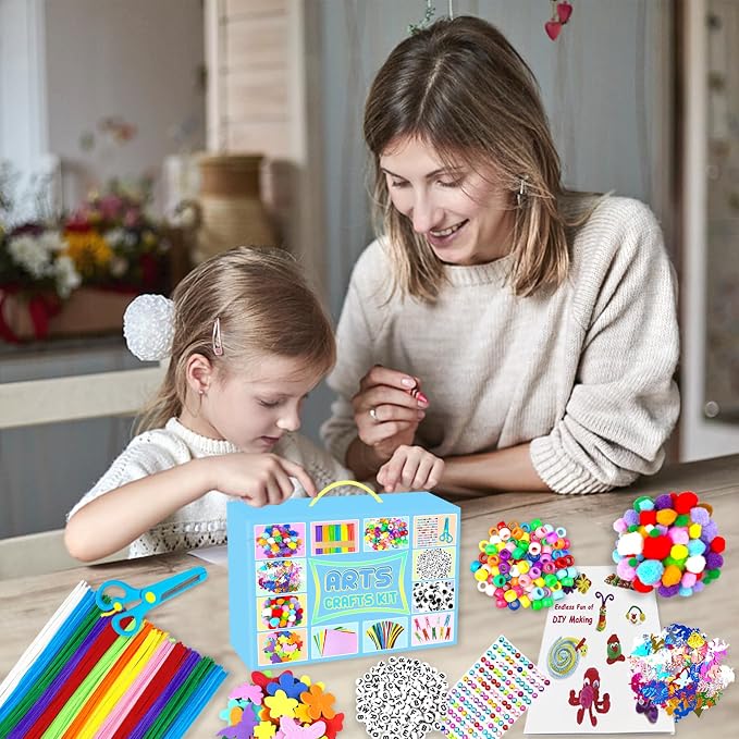 BNUZEIYI 2000 PCS Arts and Crafts Supplies for Kids All-in-1 Craft Kit with Pipe Cleaners Craft Box Set DIY Crafting Supply School Supplies Toys Gifts for Girls Boys Ages 4-6, 6-8, 8-12, Blue
