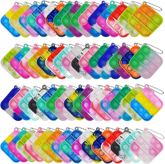 60 Pcs Tie Dye Squeeze Pop Bubble Simple Fidget Sensory Toys, Keychain Wrap Small Pop Bulk Classroom Prizes Relieve Anxiety Stress Toy for Kids Adult