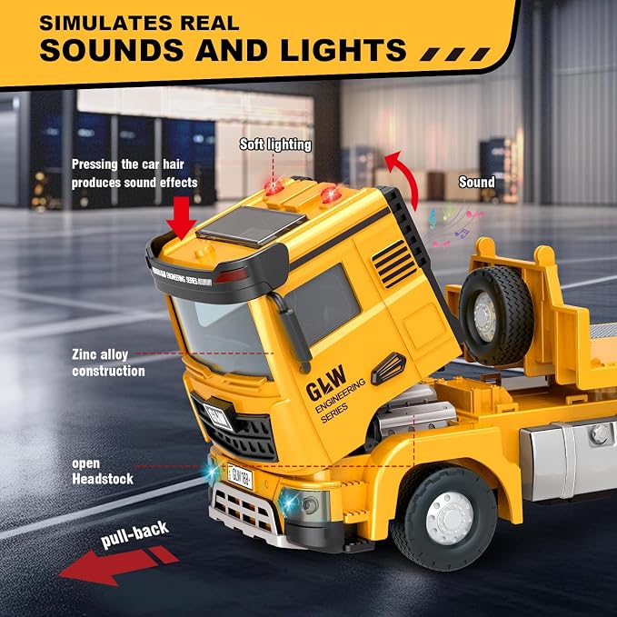 Yalujumb Toddler Boys Toys for 3-5 Years Old, Construction Toy Set w/Semi Truck, Excavator, Bulldozer, Alloy Engineering Construction Vehicles Truck Toys for Boys Age 4-7