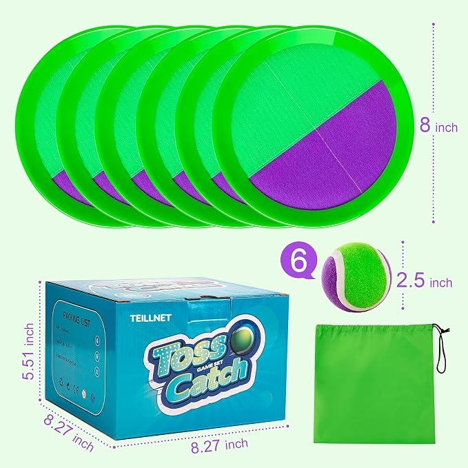 TEILLNET Toss and Catch Ball Set Upgraded - Beach Toys Outdoor Games Baseball Games - Sturdy & Water-Resistant for Pool Yard - Classic Gift for Toddlers Kids Boys Girls 3 4 5 6 7 8 9 10 11 12+ Years