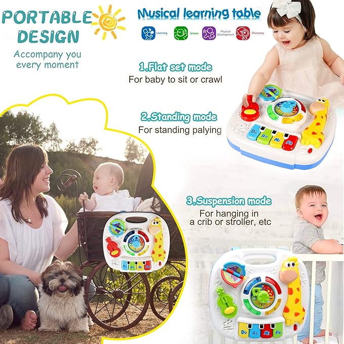 Baby Toys 6-12 Months, Musical Learning Table Toys for 1 2 3 Year Old Boys Girls Early Education Activity Center Toys for 7 8 9 10 18 Months Kids Toddler Valentines'Day Birthday Gifts