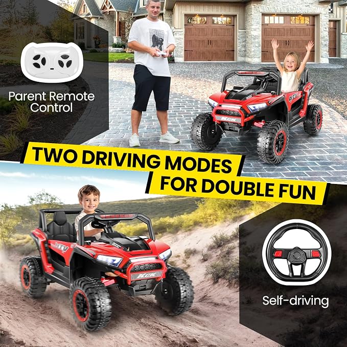 Hikole 24V Battery Power Operated Car, Ride on Toys w/Parent Remote, Off-Road Kids UTV 2 Seats, Ride Car for Kids Ages 4-8 to Drive, High/Slow Speed, Music Player, Bluetooth/USB, Red