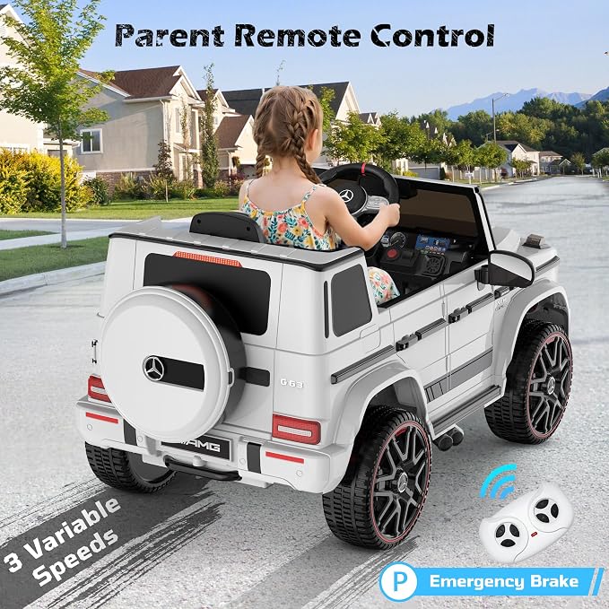 ANPABO Licensed Mercedes-Benz G63 Car for Kids, 12V 7AH Ride on Car w/Parent Remote Control, LED Headlights, Music Player & Horn, Soft Start, Low Battery Prompt, Kids Electric Car (Bright White)