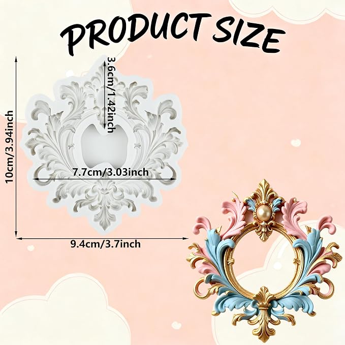 Vintage Photo Frame Polymer Clay Molds Baroque Picture Frame Silicone Mold Baroque Frame Mold for Jewelry Making Epoxy Resin Casting Air Dry Polymer Clay Craft