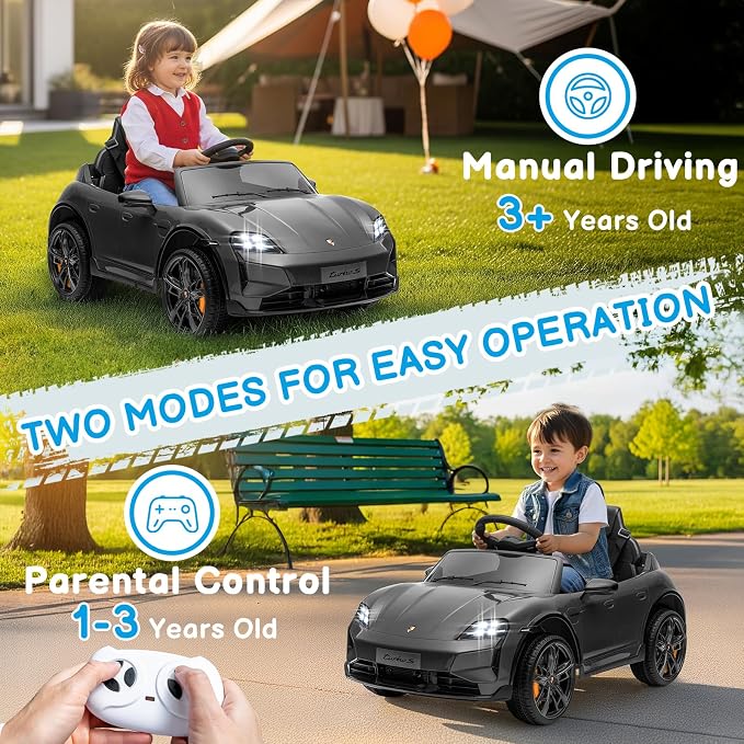 Winado 12V Kids Ride on Car, Licensed Porsche Taycan Electric Car for Toddlers, Battery Powered Ride on Vehicle W/Remote Control, with Bluetooth, 3 Speeds, LED & Rear Lights, Music & Horn (Gray)