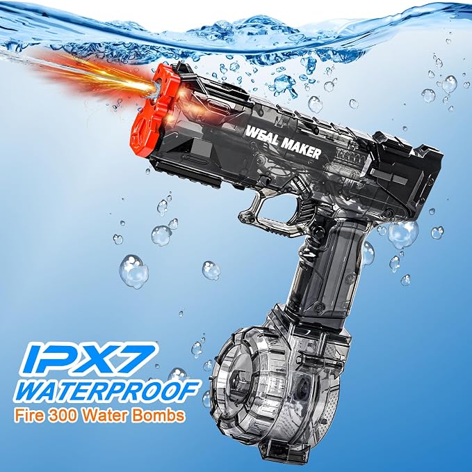 Electric Water Gun with LED Flash & USB-C Charging, Designed for Epic Aquatic Fun, Automatic Squirt Guns 25-30 FT Range, Water Pistol for Summer Outdoor Backyard Water Theme Party Toys