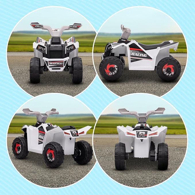 Aosom Kids ATV Quad Car, 6V Four-Wheeler Ride on Toy for Kids with Forward Backward Function, Wear-Resistant Wheels for Toddlers Ages 18-36 Months, White