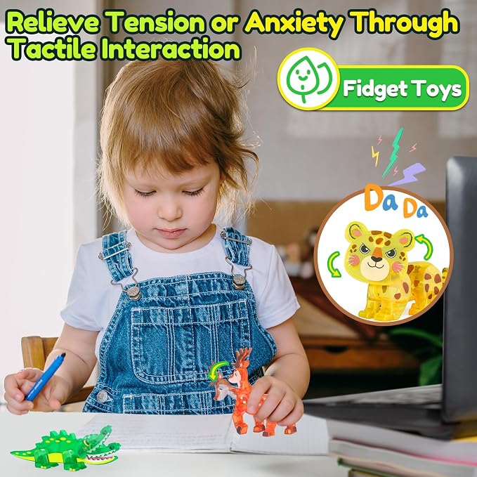 Oriate Jungle Animal Toys for Magnetic Tiles, 5pcs Movable Joints Forest Magnetic Animals for Magnet Building Tiles, Educational Zoo Animals Compatible with Kids Magnetic Blocks