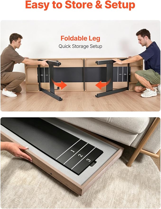 VEVOR 7ft 9ft 12ft Shuffleboard Table 2 in 1 Shuffleboard and Bowling Combo Set, Shuffle Board with Scratch-Resistant Playfield, Pucks, Bowling Set, Wax, Brush for Family Game Rooms