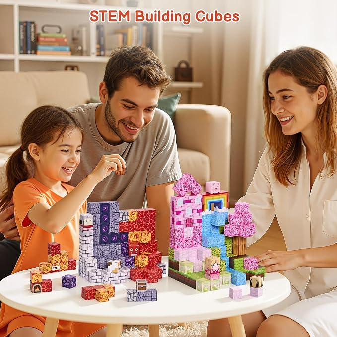 200PCS Magnetic Blocks, Magnetic Building Blocks Cubes Tiles, STEM Educational Stacking Magnets School Game Toys for Kid Ages 3 4 5 6 7 8 9 10 11 Birthday Party Supplies Gifts for Boys and Girls