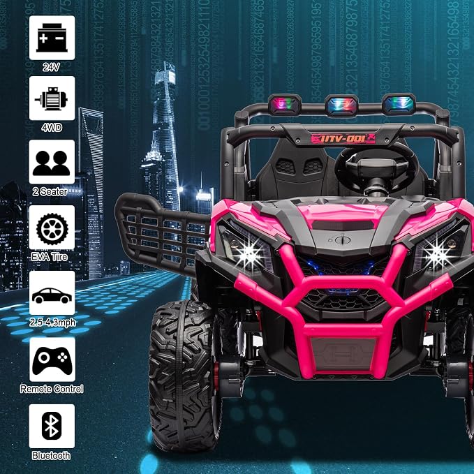 4WD UTV 24V Ride On Toys for Big Kids Ride On 2 Seater Ride On Toys Kids | 2 Seater Ride On Car for Kids Side-by-Side UTV Electric Cars for Kids Electric Ride Car Ride On Toys for Kids 4-8
