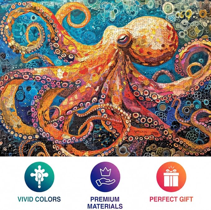 Cross & Glory | 1000 Piece Jigsaw Puzzles for Adults | The Great Blue Octopus Enigma | Deep Sea Octopus Puzzle | Satin Finish Ocean Puzzle 1000 Pieces | Ages 14+