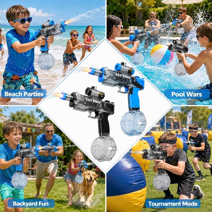 2 Pack Electric Water Gun, Squirt Blaster Automatic Toy for Kids Adults, 340cc Large Capacity, 26-32ft Long Range, Rechargeable Battery, Auto-Sync LED Lights, Summer Outdoor for Pool, Beach Backyard