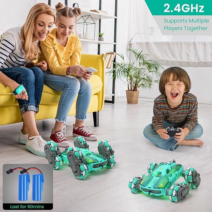 FUNiOi Cool 8WD RC Stunt Car for Kids Ages 6 7 8-12 13 14 Year Old - Remote & Gesture Hand-Controlled Toy with Lights & Music, Rotating Drift Car for Boys, 2.4Ghz