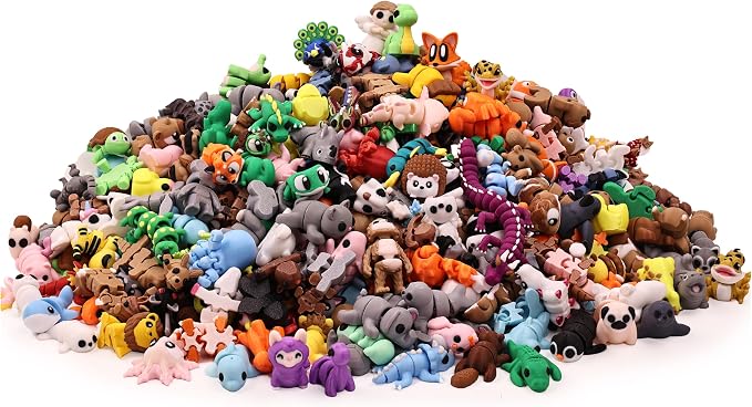35 PCS Mystery 3D Printed Animal Figurines, Randomly Selected from Over 200 Unique Flexible Articulated 3D Printed Animal Figurines, Fidget Desk Toys, Party Favors, Classroom Rewards