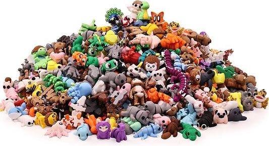35 PCS Mystery 3D Printed Animal Figurines, Randomly Selected from Over 200 Unique Flexible Articulated 3D Printed Animal Figurines, Fidget Desk Toys, Party Favors, Classroom Rewards