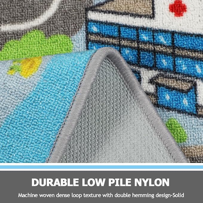 Capslpad Sky Blue Car Road Kid Rug Carpet Playmat for Playoom Traffic Road Kids Play Mat for Toddler Non Slip Washable City Map Race Track Carpet Rug for Kids Room Bedroom Nursery Room Decor,5.2'x3.3'