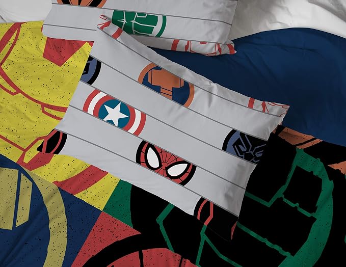 Jay Franco Marvel Avengers Emblems 7 Piece Queen Bed Set - Includes Comforter & Sheet Set Bedding - Super Soft Fade Resistant Microfiber (Official Marvel Product)