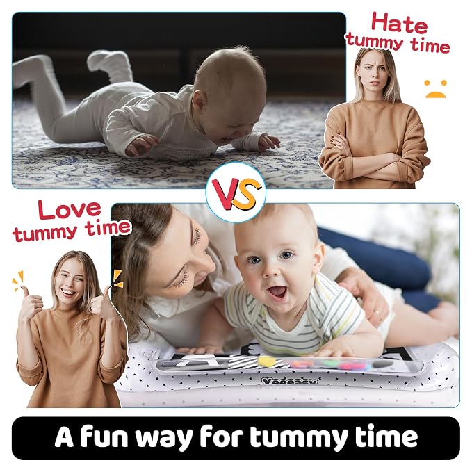 Yeeeasy Tummy Time Water Mat丨Inflatable Tummy Time Water Play Mat for Babies, Infants and Toddlers 3 to 24 Months Promote Development Toys Baby Toys Essentials and Gifts, Black and White