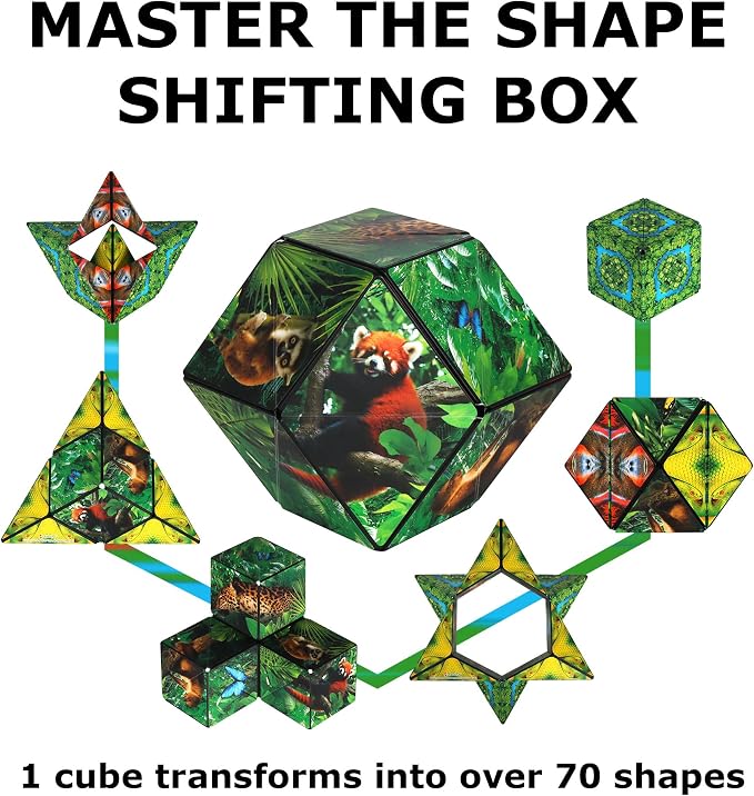 Shashibo Sensory Fidget Toy for Adults & Kids, Stress Relief Fidget Toy for Adults, Teens & Kids, Cool Fidget Toys for Desk, Classroom Must Have, Sensory Shape Shifting Cube, 100+ Possible Shapes