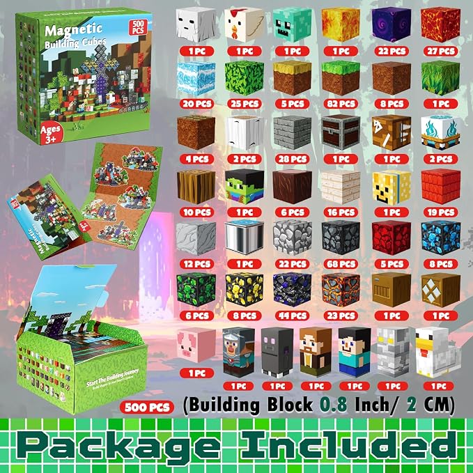 500 PCS 0.8in Magnetic Blocks - Magnet Toys for Kids, Boys and Girls, Magnetic Building Blocks Cubes, Stacking Magnets for Kids, Birthday Gifts for Boys and Girls Age 3+ Years Old