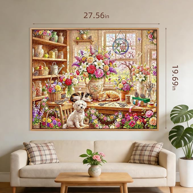 Cozy Floral Retreat Puzzles for Adults 1000 Pieces,Challenging Jigsaw Puzzles for Adults,Difficult Impossible Puzzle for Family Game Night,Puzzle with Letters on Back,Recycled Paper Jigsaw Puzzle
