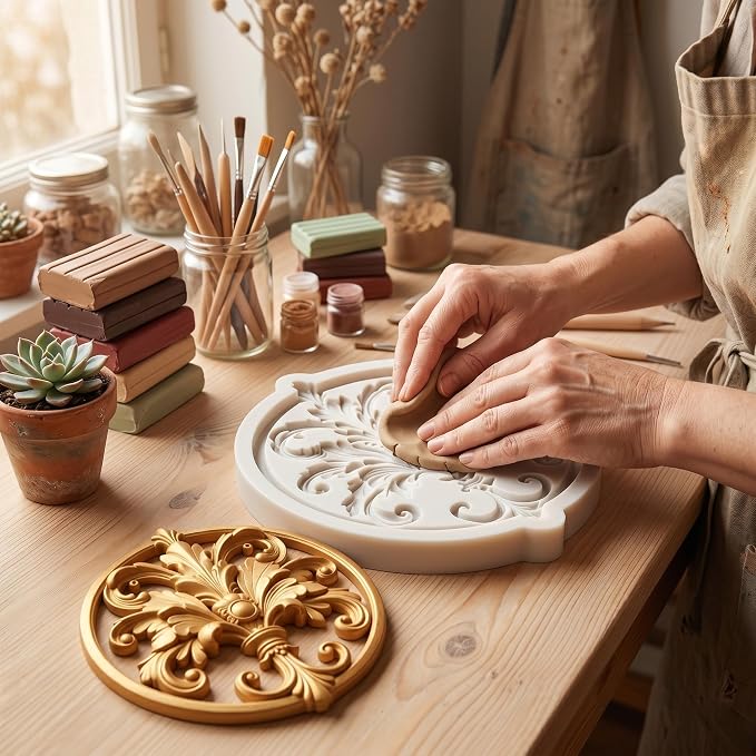 Photo Frame Polymer Clay Mold Baroque Scroll Relief Frame Silicone Molds for Jewelry Making Epoxy Resin Casting Air Dry Polymer Clay Craft