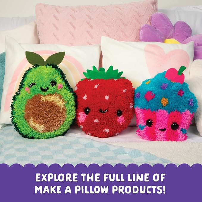 LatchKits Cupcake Pillow - Latch Hook Kits for Kids, Arts and Crafts, Yarn Art, Kids Crafts, Toys for Girls, Birthday Gift for Girls, Easy to Follow Pattern, Hook Included, Craft Kits, Ages 6+