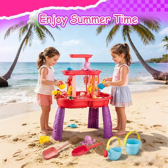 VROGTIK Water Table for Toddlers 3-5, Kids Sand Water Table with Fishing Game Set, Sensory Play Table Toys for Outdoor Pool Beach Backyard Summer Birthday Gift for Girls Outside Toys for Toddler